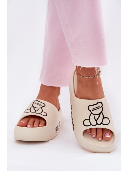 Ladies Foam Slippers On Massive Sole With Bear Light Beige Lamira