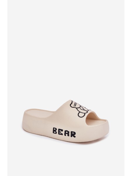 Ladies Foam Slippers On Massive Sole With Bear Light Beige Lamira