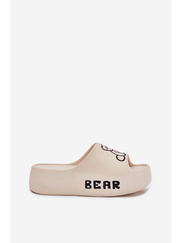 Ladies Foam Slippers On Massive Sole With Bear Light Beige Lamira
