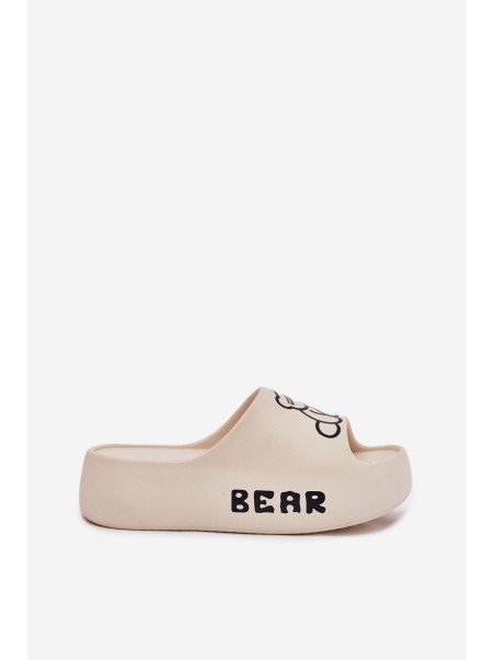 Ladies Foam Slippers On Massive Sole With Bear Light Beige Lamira