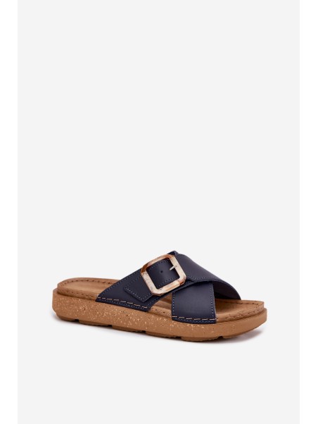 Women's Leather Slippers With Buckle Inblu Dark Blue ED0003IU