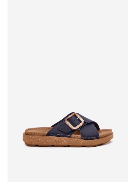 Women's Leather Slippers With Buckle Inblu Dark Blue ED0003IU