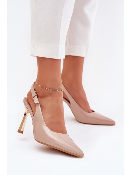 Patented High Heels With Open Back And Pointed Toes Beige Rivori