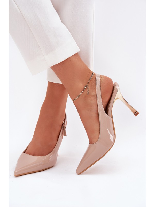 Patented High Heels With Open Back And Pointed Toes Beige Rivori