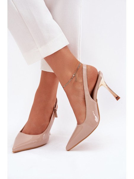 Patented High Heels With Open Back And Pointed Toes Beige Rivori