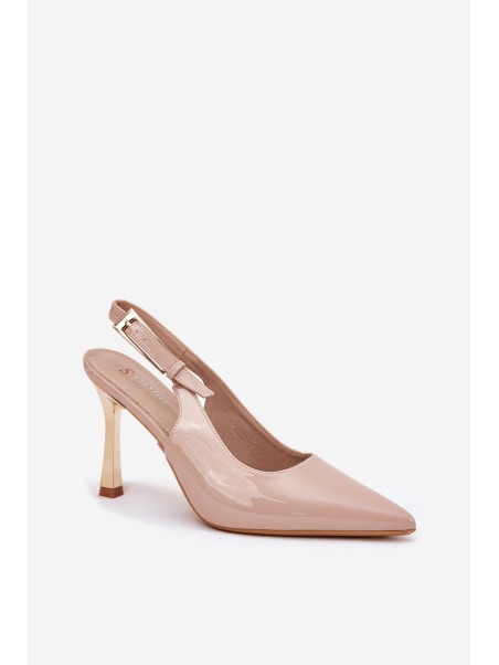 Patented High Heels With Open Back And Pointed Toes Beige Rivori