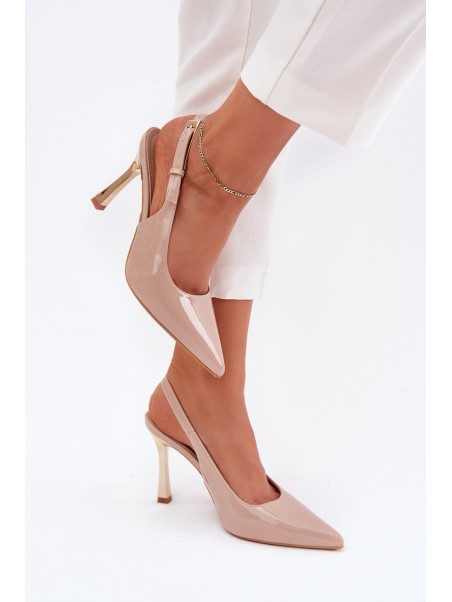 Patented High Heels With Open Back And Pointed Toes Beige Rivori