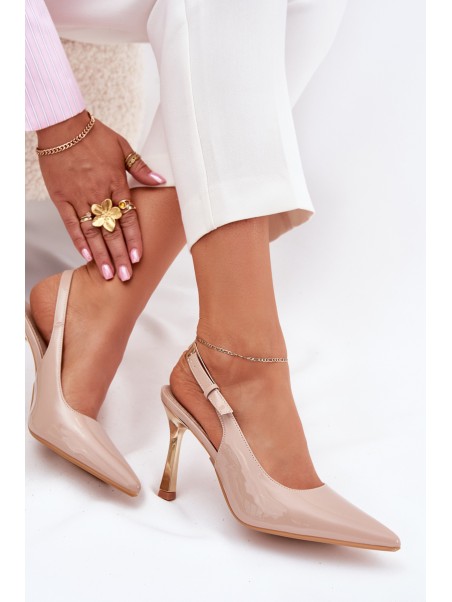 Patented High Heels With Open Back And Pointed Toes Beige Rivori