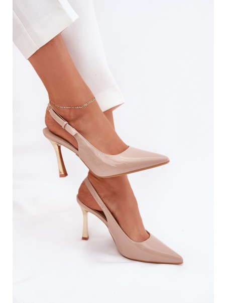 Patented High Heels With Open Back And Pointed Toes Beige Rivori