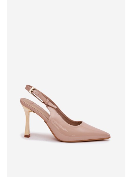 Patented High Heels With Open Back And Pointed Toes Beige Rivori