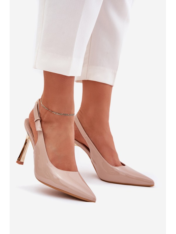Patented High Heels With Open Back And Pointed Toes Beige Rivori