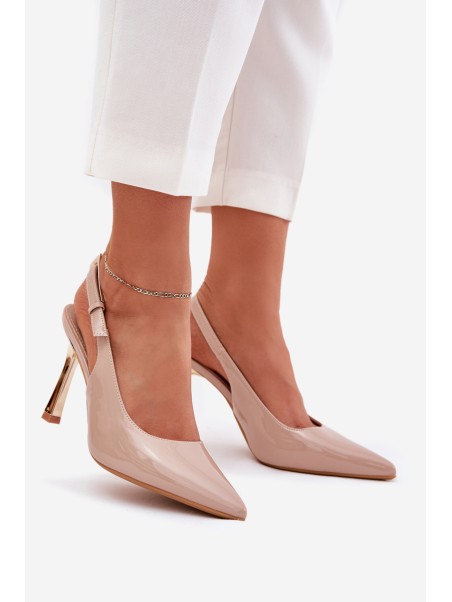 Patented High Heels With Open Back And Pointed Toes Beige Rivori