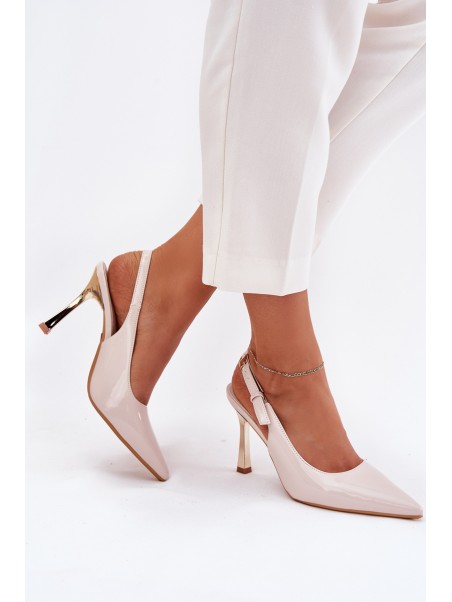 Lacquered Heels With Open Back And Pointed Toes Light Beige Rivori