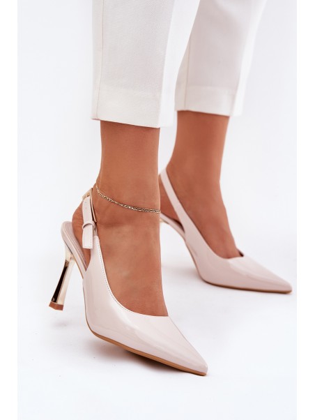 Lacquered Heels With Open Back And Pointed Toes Light Beige Rivori