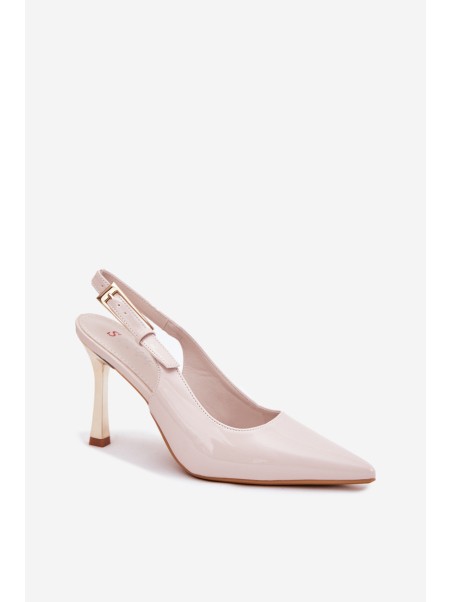 Lacquered Heels With Open Back And Pointed Toes Light Beige Rivori