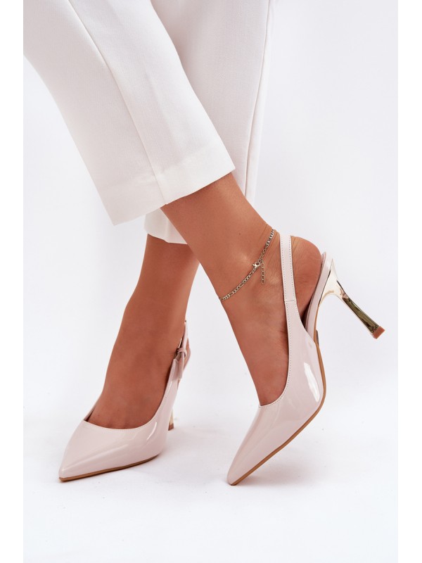 Lacquered Heels With Open Back And Pointed Toes Light Beige Rivori