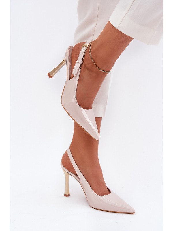 Lacquered Heels With Open Back And Pointed Toes Light Beige Rivori