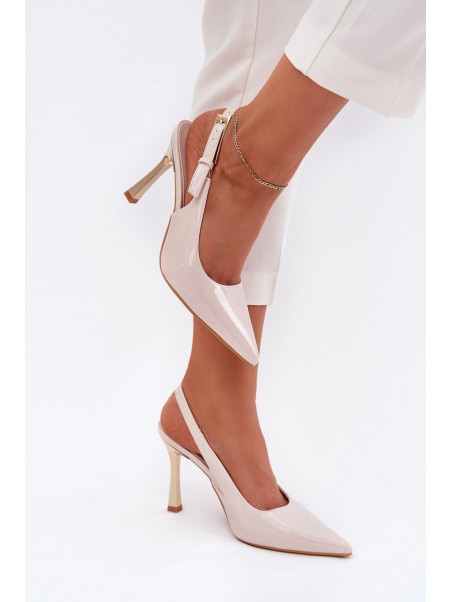 Lacquered Heels With Open Back And Pointed Toes Light Beige Rivori