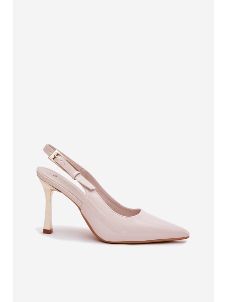 Lacquered Heels With Open Back And Pointed Toes Light Beige Rivori