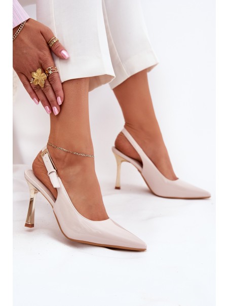 Lacquered Heels With Open Back And Pointed Toes Light Beige Rivori