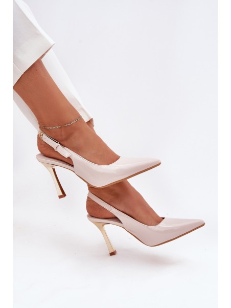 Lacquered Heels With Open Back And Pointed Toes Light Beige Rivori
