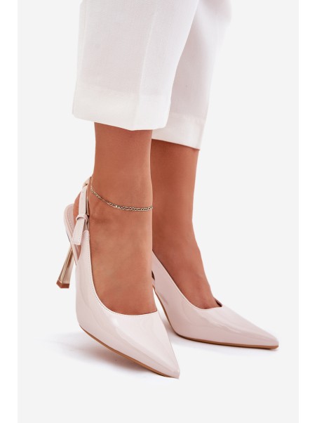 Lacquered Heels With Open Back And Pointed Toes Light Beige Rivori