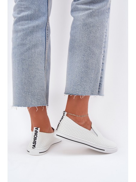 Slip On Eco Leather Women's Sneakers Sneakers With Text White Zalinne
