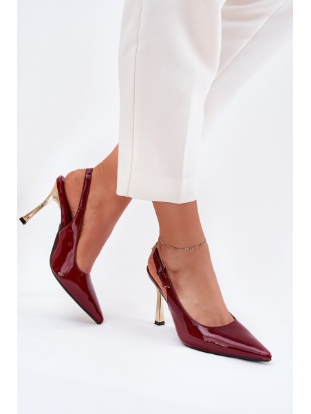 Lacquered Stilettos With Open Heel And Pointed Toes Burgundy Rivori