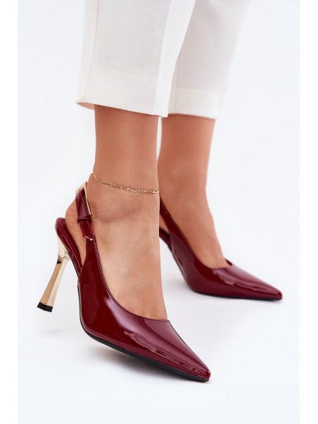Lacquered Stilettos With Open Heel And Pointed Toes Burgundy Rivori