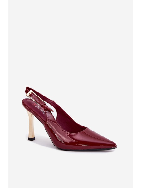 Lacquered Stilettos With Open Heel And Pointed Toes Burgundy Rivori