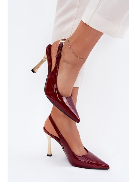Lacquered Stilettos With Open Heel And Pointed Toes Burgundy Rivori
