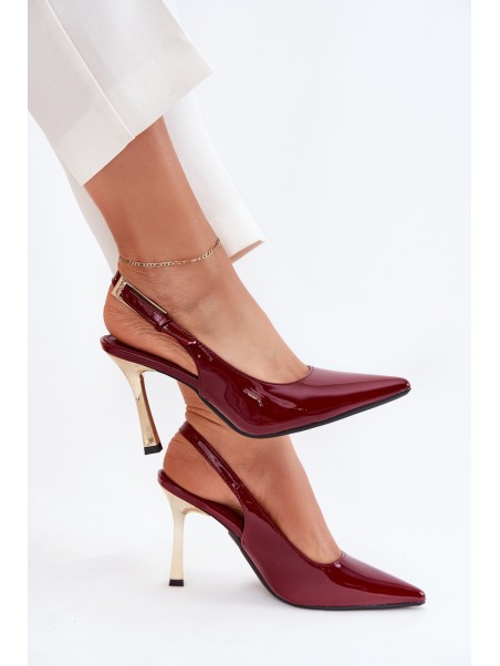 Lacquered Stilettos With Open Heel And Pointed Toes Burgundy Rivori