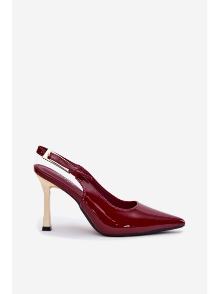 Lacquered Stilettos With Open Heel And Pointed Toes Burgundy Rivori