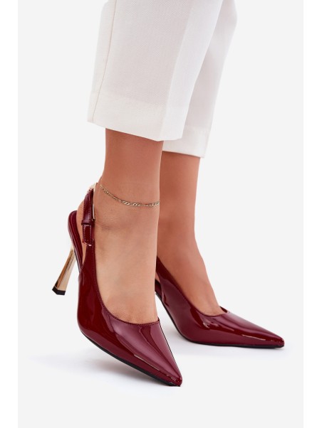 Lacquered Stilettos With Open Heel And Pointed Toes Burgundy Rivori
