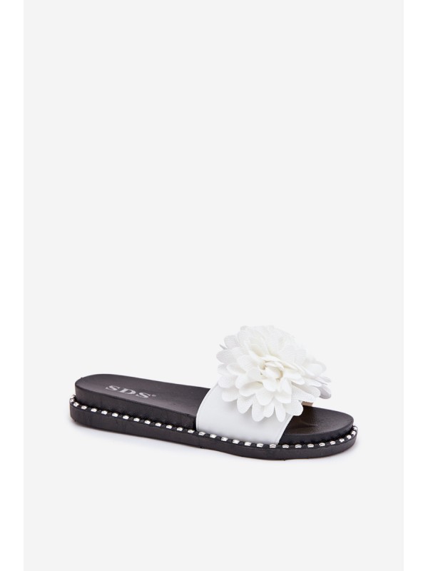 Women's Slippers Decorated With Flowers White Cellanen