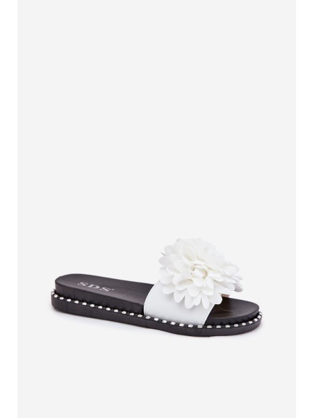 Women's Slippers Decorated With Flowers White Cellanen