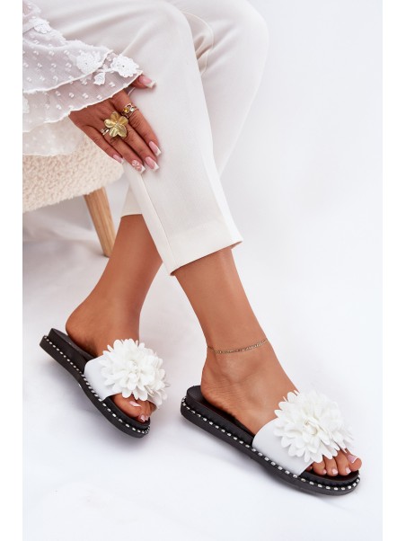 Women's Slippers Decorated With Flowers White Cellanen