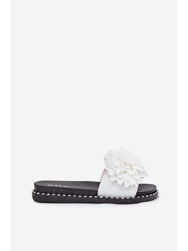 Women's Slippers Decorated With Flowers White Cellanen