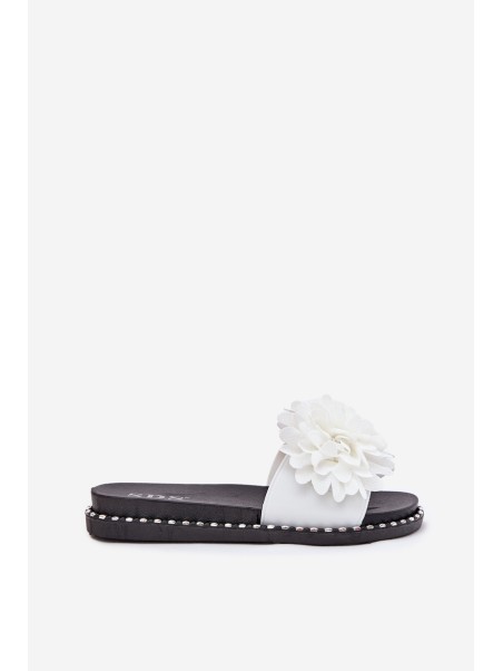 Women's Slippers Decorated With Flowers White Cellanen