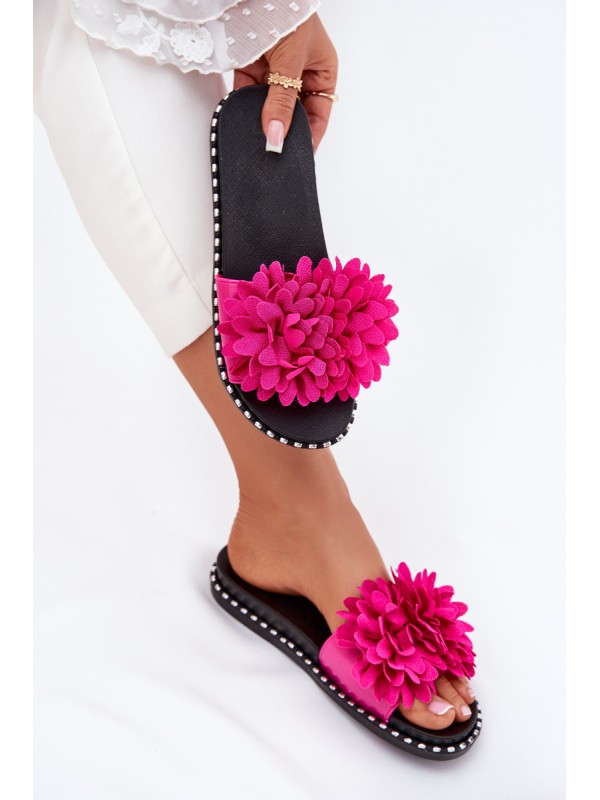 Ladies slippers adorned with flowers fuchsia Cellanen