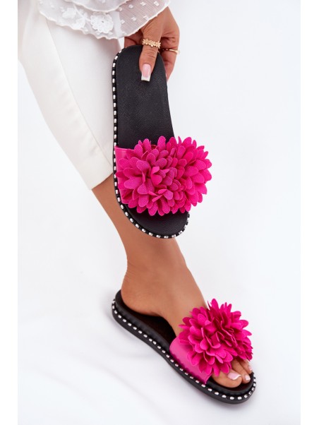 Ladies slippers adorned with flowers fuchsia Cellanen