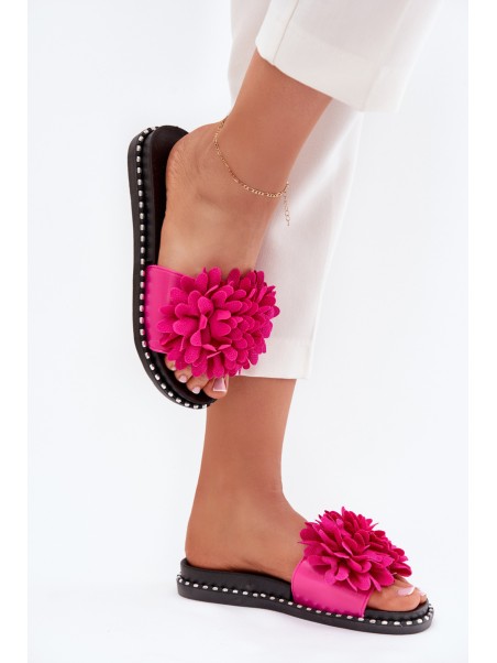 Ladies slippers adorned with flowers fuchsia Cellanen