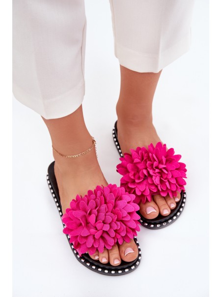 Ladies slippers adorned with flowers fuchsia Cellanen