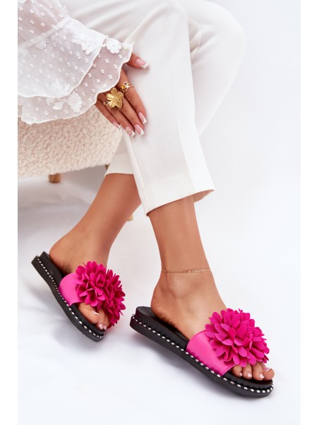 Ladies slippers adorned with flowers fuchsia Cellanen