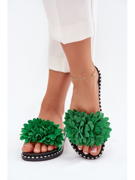 Ladies flip flops decorated with flowers green Cellanen