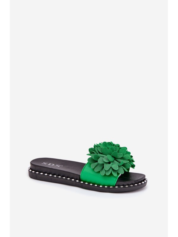 Ladies flip flops decorated with flowers green Cellanen