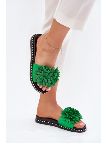 Ladies flip flops decorated with flowers green Cellanen
