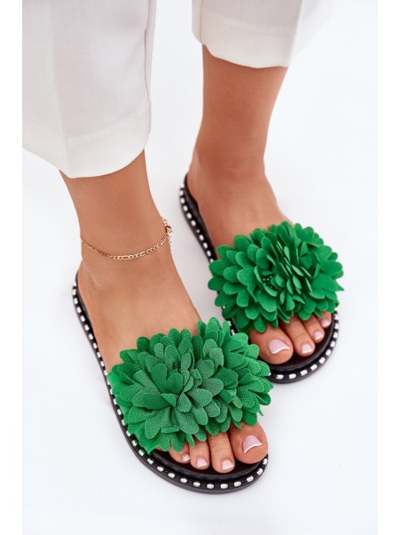 Ladies flip flops decorated with flowers green Cellanen
