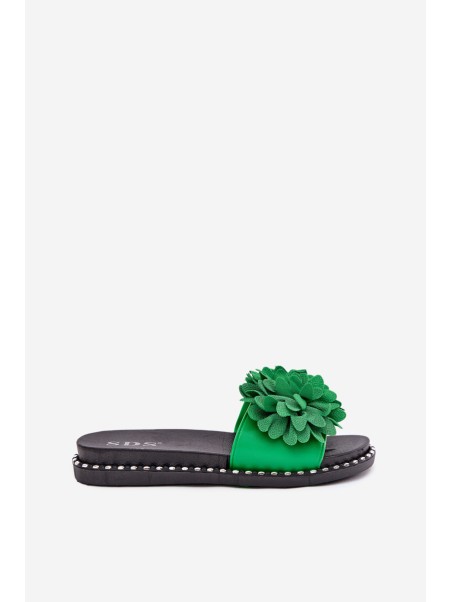 Ladies flip flops decorated with flowers green Cellanen