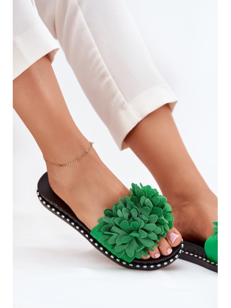 Ladies flip flops decorated with flowers green Cellanen